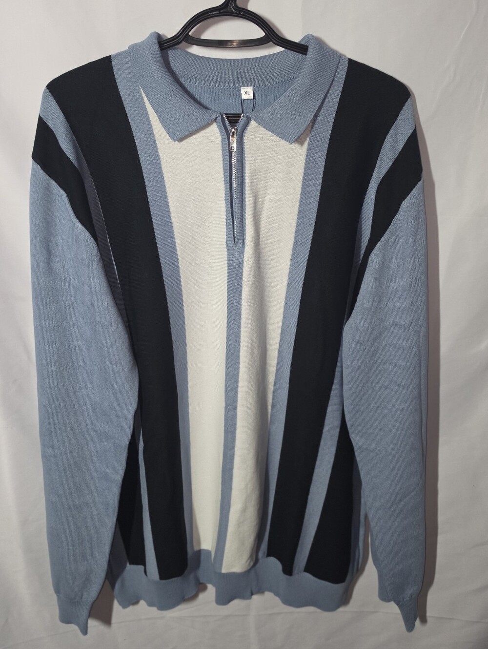 Men's Blue Stripe Zip-Up Polo Sweater